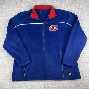 Vintage 90s NHL Montreal Canadiens Fleece Jacket Size L Blue Hockey Y2K Full Zip